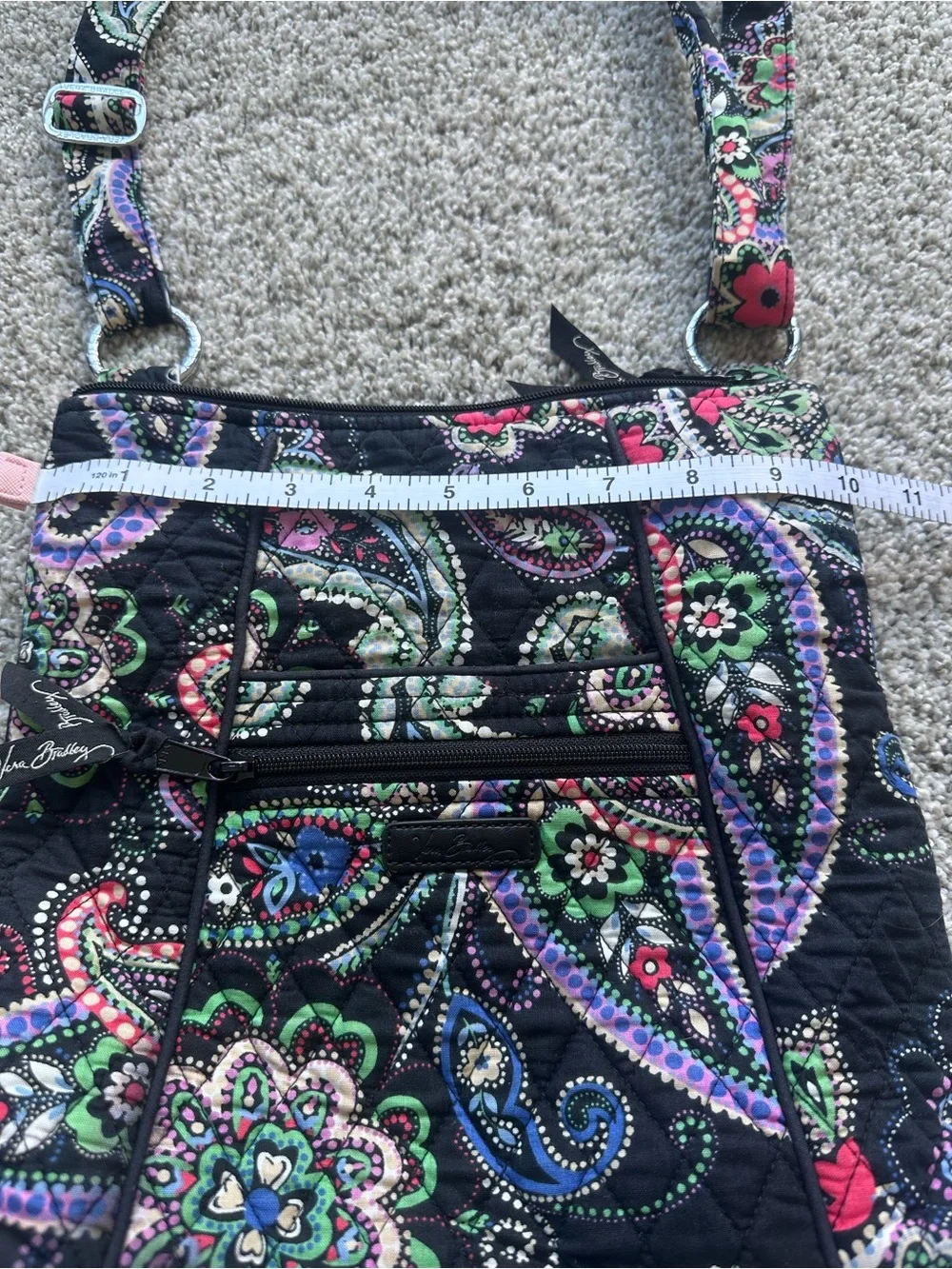Vera Bradley Retired Kiev Paisley Hipster Crossbody Bag Black Multi Zip Pockets